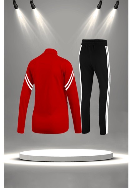 Büyük Beden Kadın Kırmızı Supra Penye Kumaş Alt ve Üst Eşofman Takımı Seti (4XL-10XL)