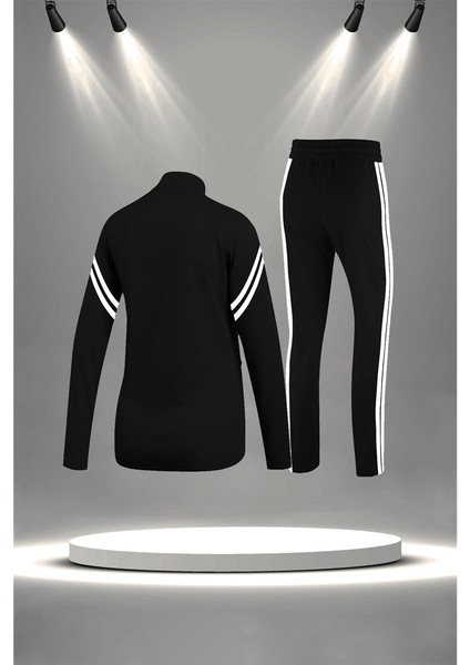 Büyük Beden Kadın Siyah Supra Penye Kumaş Günlük Sporcu Yürüyüş Eşofman Takımı Seti (4XL-10XL)