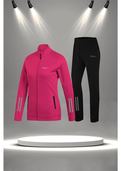 Büyük Beden Kadın Fuşya Supra Penye Kumaş Rahat Yürüyüş ve Koşu Sporcu Seti (4XL-10XL)