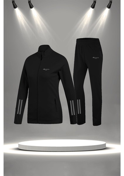 Büyük Beden Kadın Siyah Supra Penye Kumaş Koşu ve Yürüyüş Için Rahat Eşofman Seti (4XL-10XL)