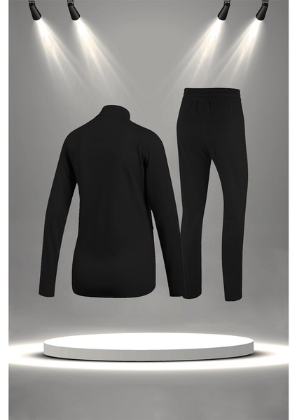 Büyük Beden Kadın Siyah Supra Penye Kumaş Koşu ve Yürüyüş Için Rahat Eşofman Seti (4XL-10XL)