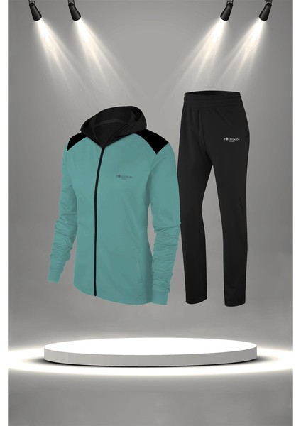 Büyük Beden Kadın Su Yeşili Supra Penye Kumaş Alt ve Üst Eşofman Takımı Seti (4XL-10XL)