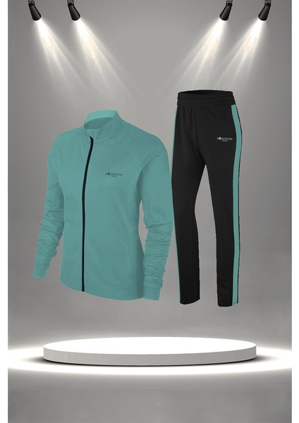 Büyük Beden Kadın Su Yeşili Supra Penye Kumaş Fit Eşofman Takımı (4XL-10XL)