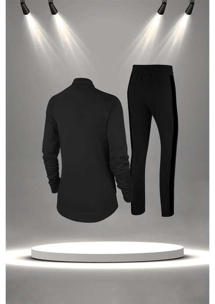 Büyük Beden Kadın Siyah Supra Penye Kumaş Günlük Sporcu Yürüyüş Eşofman Takımı Seti (4XL-10XL)