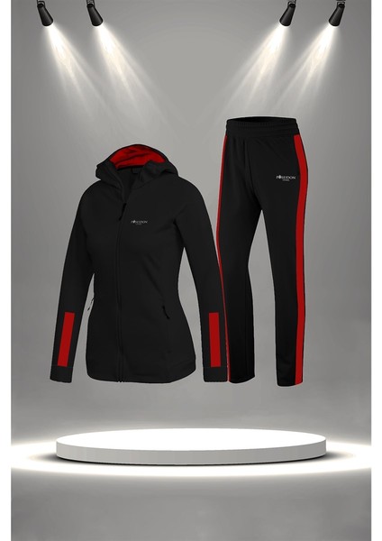 Büyük Beden Kadın Siyah Supra Penye Kumaş Iki Parça Yürüyüş Takımı Seti (4XL-10XL)