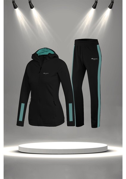 Büyük Beden Kadın Siyah Supra Penye Kumaş Rahat Yürüyüş ve Koşu Sporcu Seti (4XL-10XL)