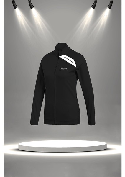 Büyük Beden Kadın Siyah Supra Penye Kumaş Rahat Fermuarlı Koşu Takımı (4XL-10XL)