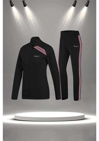 Büyük Beden Kadın Siyah Supra Penye Kumaş Her Mevsim Yürüyüş Koşu Eşofman Seti (4XL-10XL)