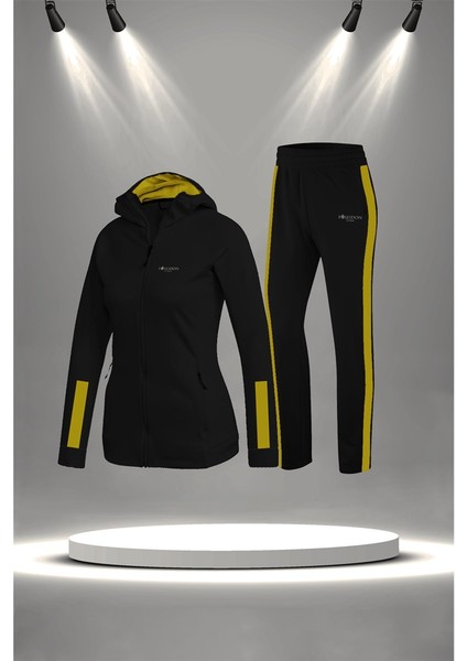 Büyük Beden Kadın Siyah Supra Penye Kumaş Günlük Sporcu Yürüyüş Eşofman Takımı Seti (4XL-10XL)