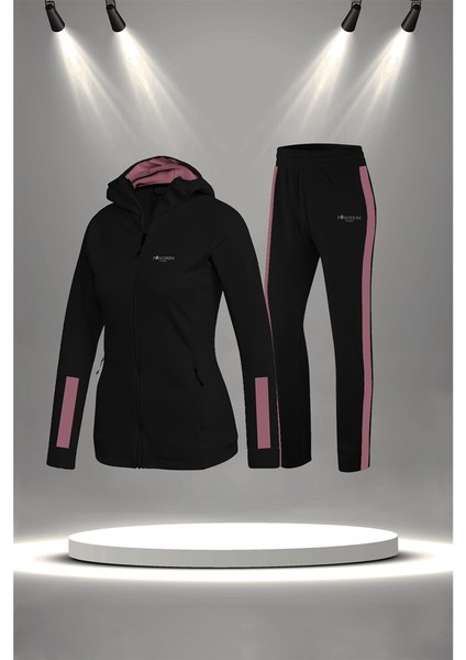 Büyük Beden Kadın Siyah Supra Penye Kumaş Özel Tasarım Eşofman Takımı (4XL-10XL)