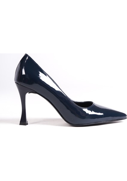 MB972-LCV Kadın Ince 9 cm Topuklu Rugan Lacivert Stiletto & Topuklu Ayakkabı