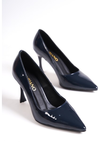 MB972-LCV Kadın Ince 9 cm Topuklu Rugan Lacivert Stiletto & Topuklu Ayakkabı