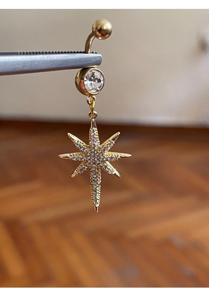 316 L Cerrahi Çelik Zirkon Taşlı Kutup Yıldızı Model Göbek Piercingi