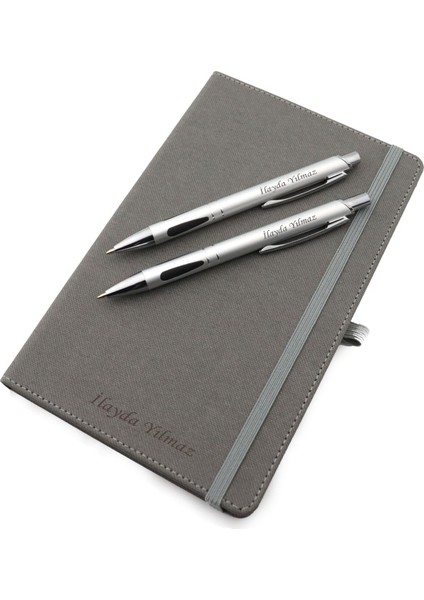 Isme Özel Lastikli Defter 2'li Tükenmez Versatil Kalem Seti