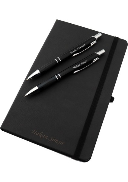 Isme Özel Lastikli Defter 2'li Tükenmez Versatil Kalem Seti