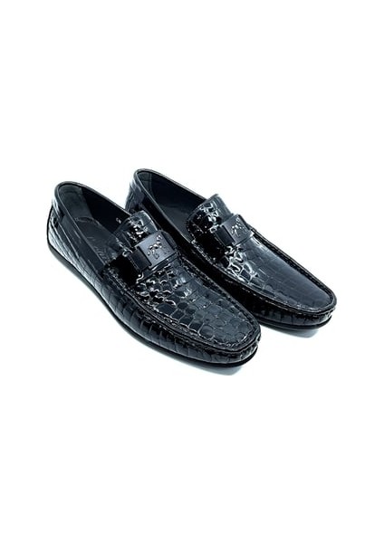 Siyah Deri Erkek Loafer - Rok Ayakkabı 2094 589 430 Rugan Siyah