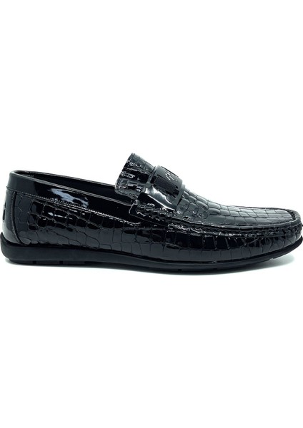 Siyah Deri Erkek Loafer - Rok Ayakkabı 2094 589 430 Rugan Siyah