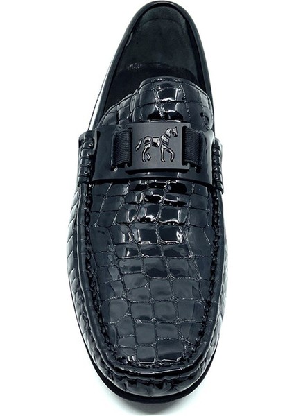 Siyah Deri Erkek Loafer - Rok Ayakkabı 2094 589 430 Rugan Siyah