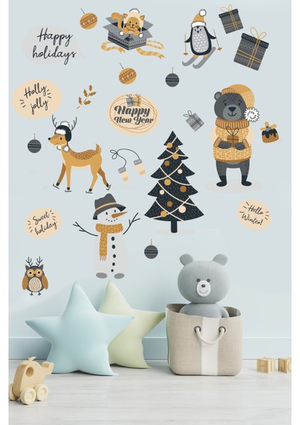 Sevimli Ayıcık ve Arkadaşları Yılbaşı Kutluyor Çocuk Odası Sticker