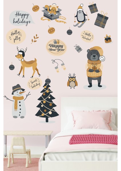Sevimli Ayıcık ve Arkadaşları Yılbaşı Kutluyor Çocuk Odası Sticker modelleri