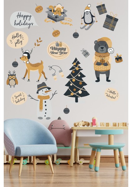 Sevimli Ayıcık ve Arkadaşları Yılbaşı Kutluyor Çocuk Odası Sticker fırsatları