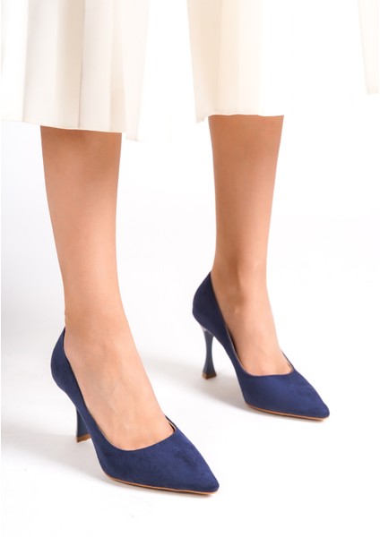 MB970-LCV Kadın Ince 9 cm Topuklu Lacivert Süet Stiletto & Topuklu Ayakkabı
