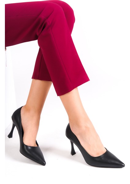 Hakiki Deri MB971-S Kadın İnce 9 cm Topuklu Siyah Stiletto & Topuklu Ayakkabı fırsatları