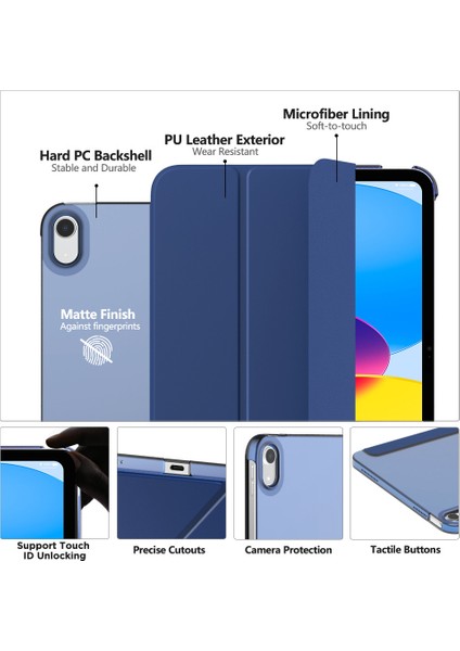 Apple iPad Air 5 Kılıf 10.9 2022 Yatay Standlı Arka Sert P.c Güçlü Mıknatıslı Smart Cover Model A2588,A2589,A2591 fırsatları