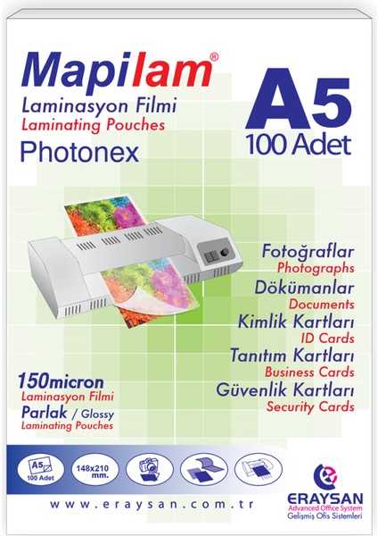 150 Micron Sıcak Photone x Laminasyon Filmi A5 100'lü