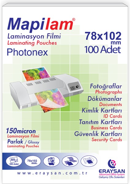 150 Micron Sıcak Photone x Laminasyon Filmi 78 x 102 100'lü