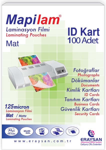 125 Micron Mat Laminasyon Filmi Id Kart 65 x 95 100'lü