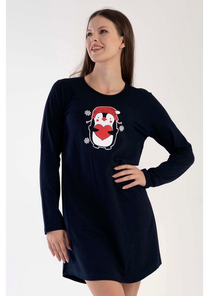 Pamuklu Kadın Uzun Kol Gecelik