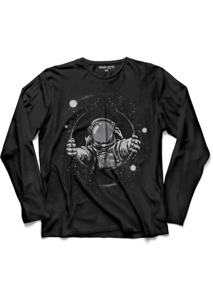Astronot Uzay Cosmos Ay Dünya Gezegen Galaksi 6 Uzun Kollu Tişört