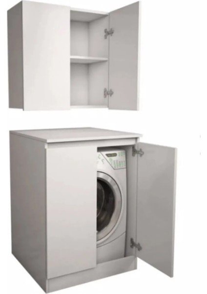 BANYO ÜST DOLAPLI ÇAMAŞIR-KURUTMA MAKİNASI DOLABI TAKIMI - MDF - KULPSUZ SOFTLY TAKIM mo8