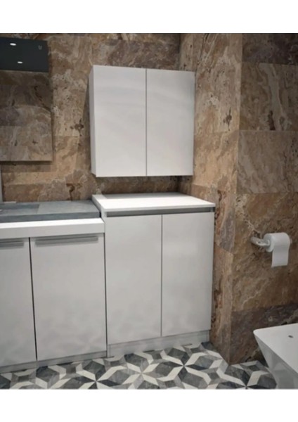 BANYO ÜST DOLAPLI ÇAMAŞIR-KURUTMA MAKİNASI DOLABI TAKIMI - MDF - KULPSUZ SOFTLY TAKIM mo8