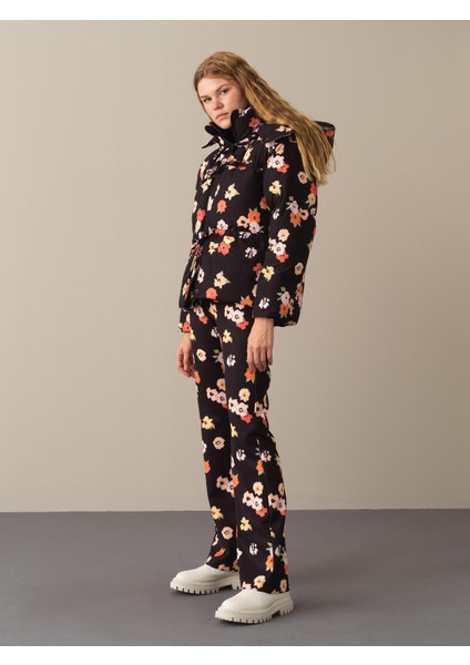 Kadın Siyah Oversize Desenli Şişme Mont