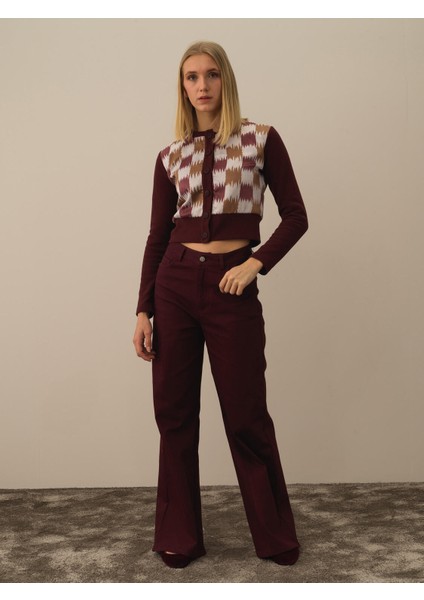 Kadın Bordo Pamuk Dokulu Oversize Pantolon