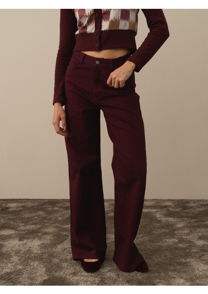 Kadın Bordo Pamuk Dokulu Oversize Pantolon fiyatları