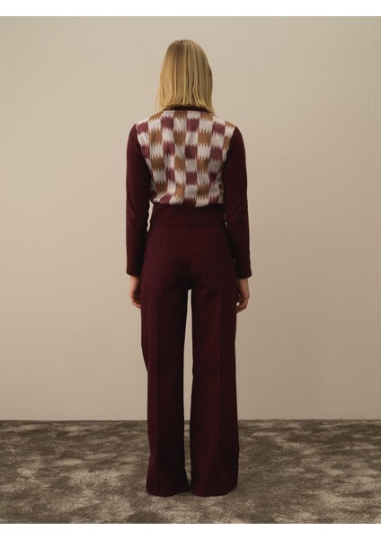 Kadın Bordo Pamuk Dokulu Oversize Pantolon indirimleri