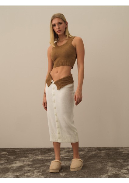 Kadın Camel Lüks Pamuk Dokulu Regular Fit Atlet