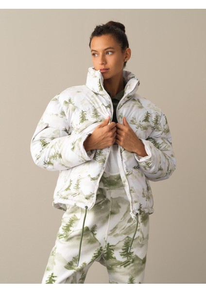 Kadın Yeşil Oversize Desenli Şişme Mont fiyatları