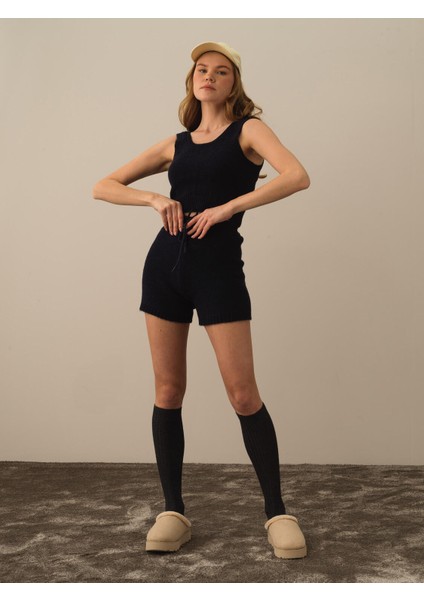 Kadın Lacivert Lüks Pamuk Dokulu Regular Fit Atlet