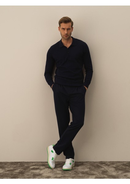 Erkek Lacivert Pamuk Dokulu Regular Fit Kazak