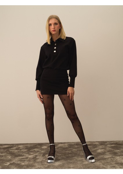 Kadın Siyah Pamuk Dokulu Regular Fit Elbise