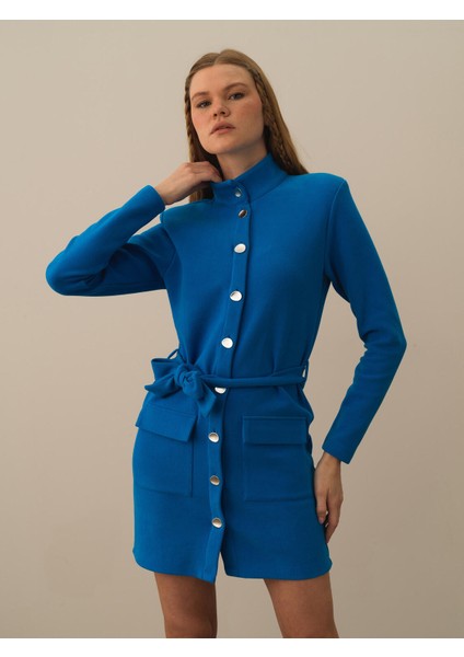 Kadın Mavi Pamuk Dokulu Regular Fit Elbise fiyatları