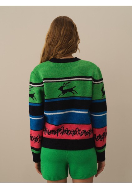 Kadın Yeşil Lüks Pamuk Dokulu Regular Fit Kazak fırsatları