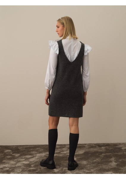 Kadın Koyu Gri Lüks Pamuk Dokulu Oversize Elbise fırsatları