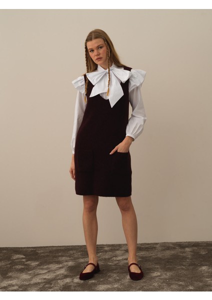 Kadın Bordo Lüks Pamuk Dokulu Oversize Elbise