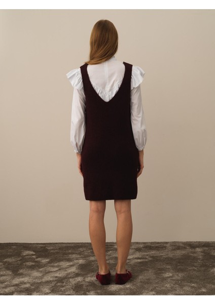 Kadın Bordo Lüks Pamuk Dokulu Oversize Elbise modelleri