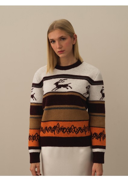 Kadın Ekru Lüks Pamuk Dokulu Regular Fit Kazak fiyatları